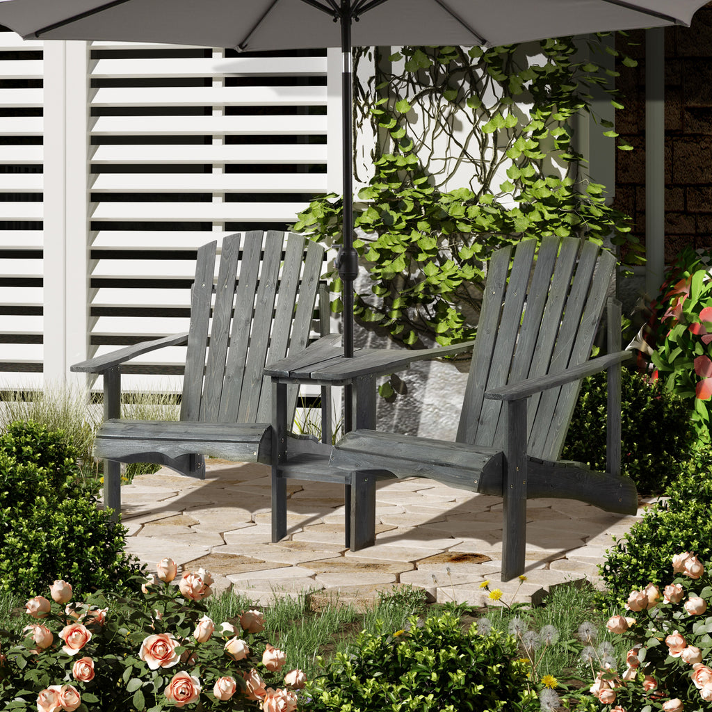 Outsunny tuinbank met tafel en zonneschermhouder, tuinmeubilair, massief hout, kleur grijs