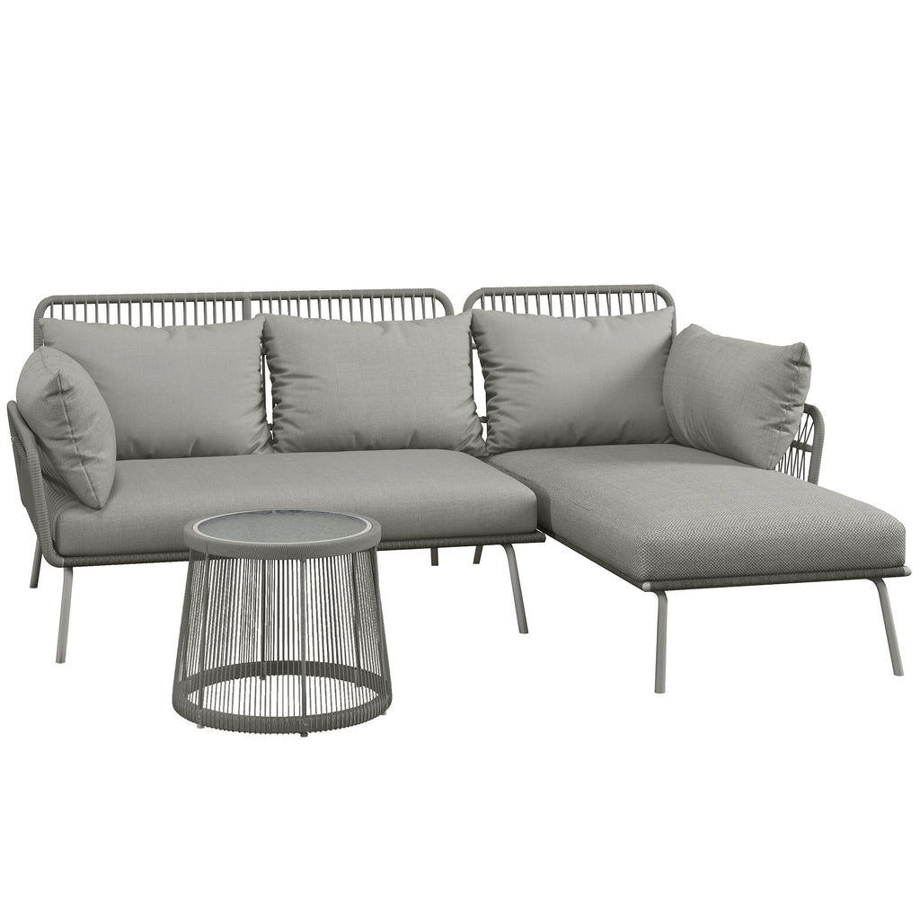 Outsunny Tuin Hoekbank Rattan 2 Zits voor Tuin & Terras, Lichtgrijs