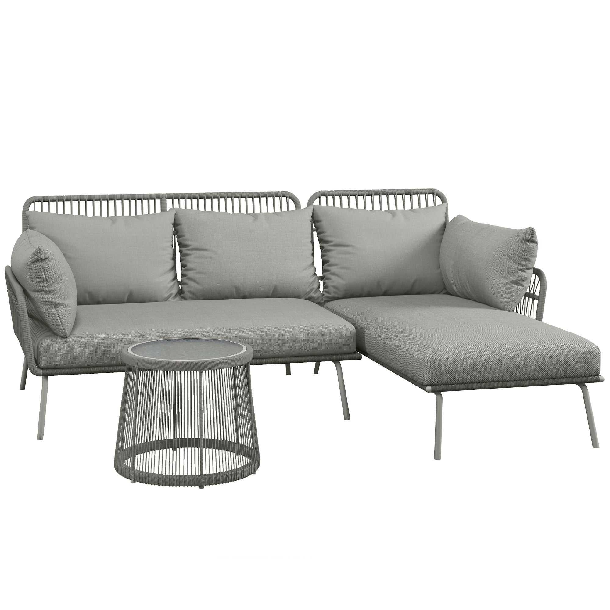 Outsunny Tuin Hoekbank Rattan 2 Zits voor Tuin & Terras, Lichtgrijs