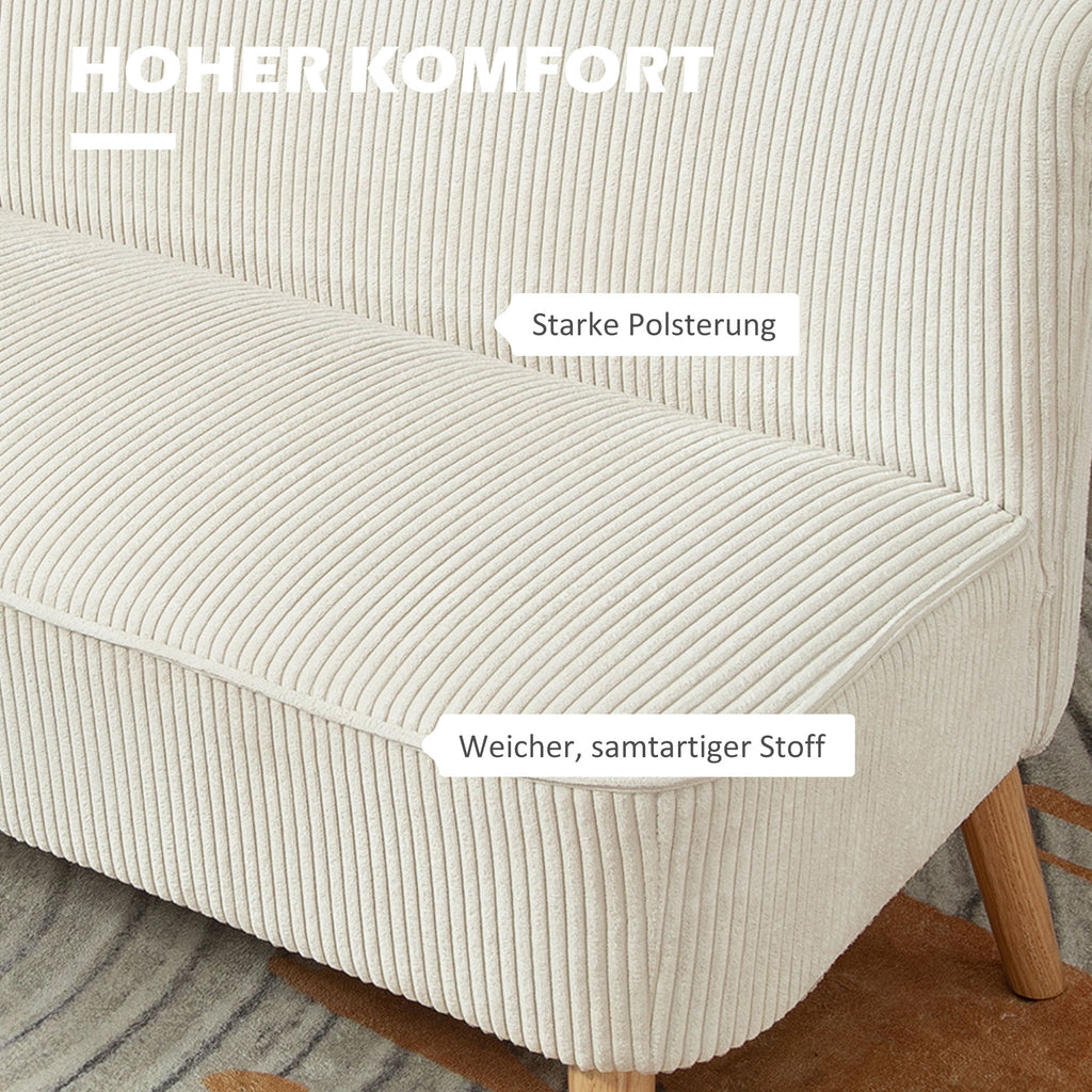 HOMCOM Tweezitsbank, Zachte Bekleding, Onderhoudsvriendelijk, Tot 150 kg Belastbaar, 117 x 56,5 x 77 cm, Crème Wit