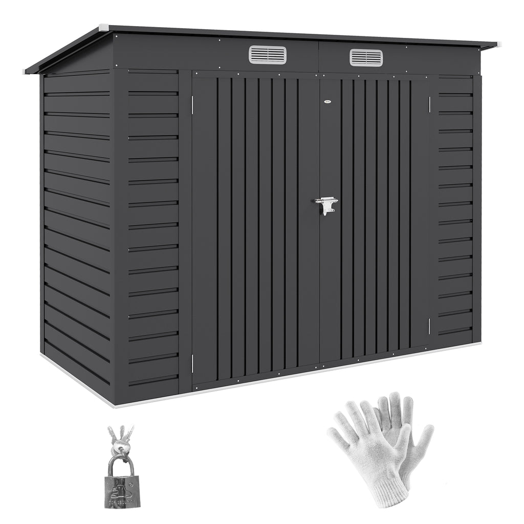 Outsunny Stalen tuinschuurtje, Geräteschuppen, Dubbele Deuren, 249B x 121D x 166/183H cm, Grijs
