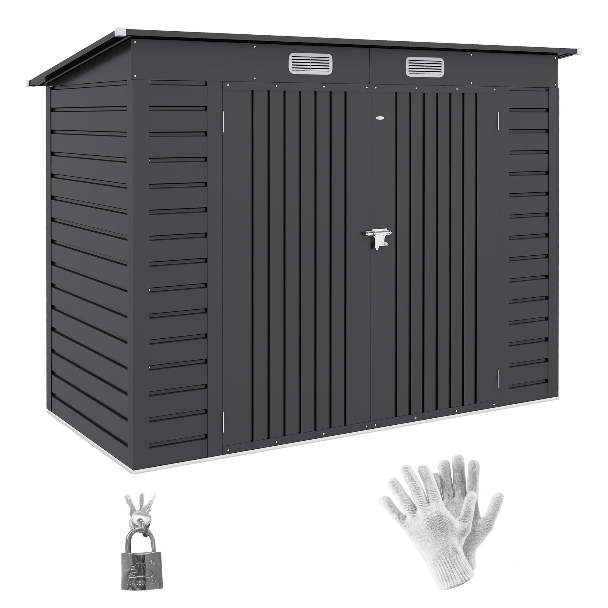 Outsunny Stalen tuinschuurtje, Geräteschuppen, Dubbele Deuren, 249B x 121D x 166/183H cm, Grijs