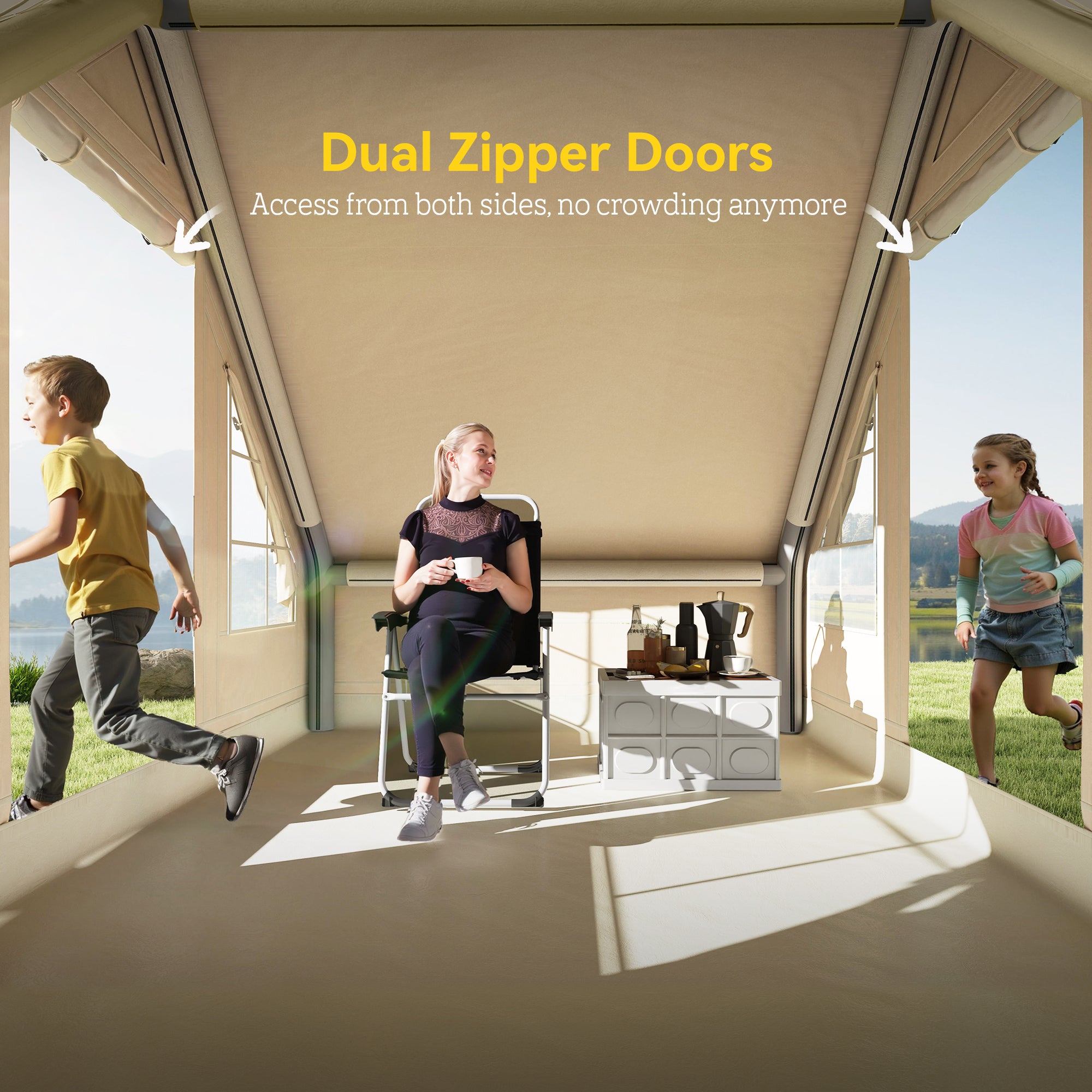 Outsunny Opblaasbare Campingtent, Slaaptent, Oxford-Stof, Netramen, Waterdicht
