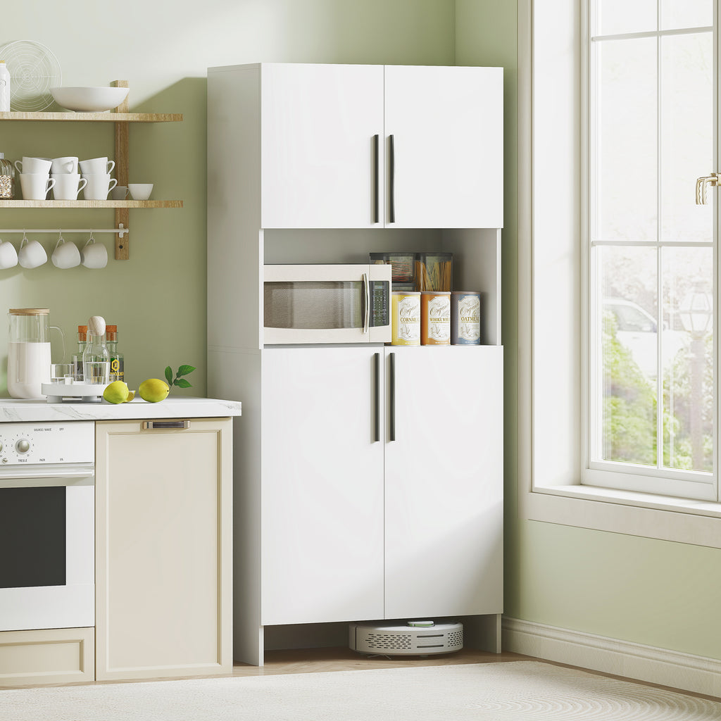 HOMCOM Keukenkast, Voorraadkast voor Keuken, Woonkamer, Eetkamer, Kasten, Rekken, Magnetronplank, Spaanplaat, Wit