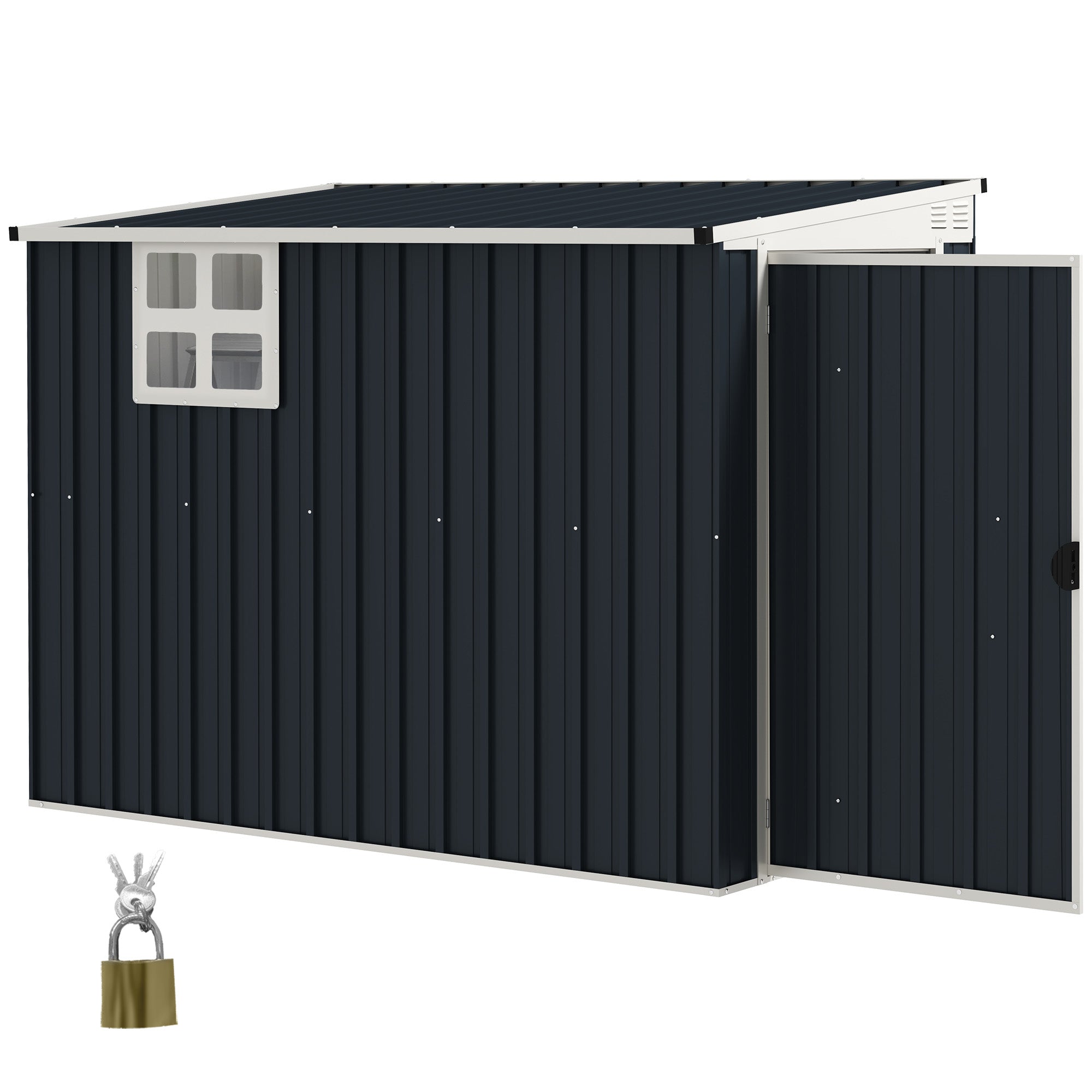 Outsunny Tuinopbergschuur, gereedschapsschuur voor tuingereedschap, venster, ventilatieopeningen, afsluitbaar, staal, donkergrijs