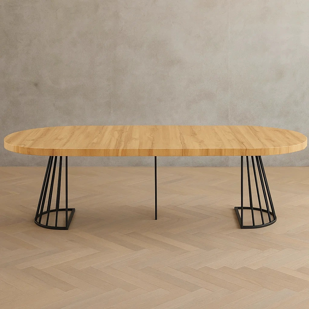 Spisebord - Lys natur og sort - MDF og stl - Indendrs - 260 cm x 110 cm x 76 cm - Bjz2UIezOUWL