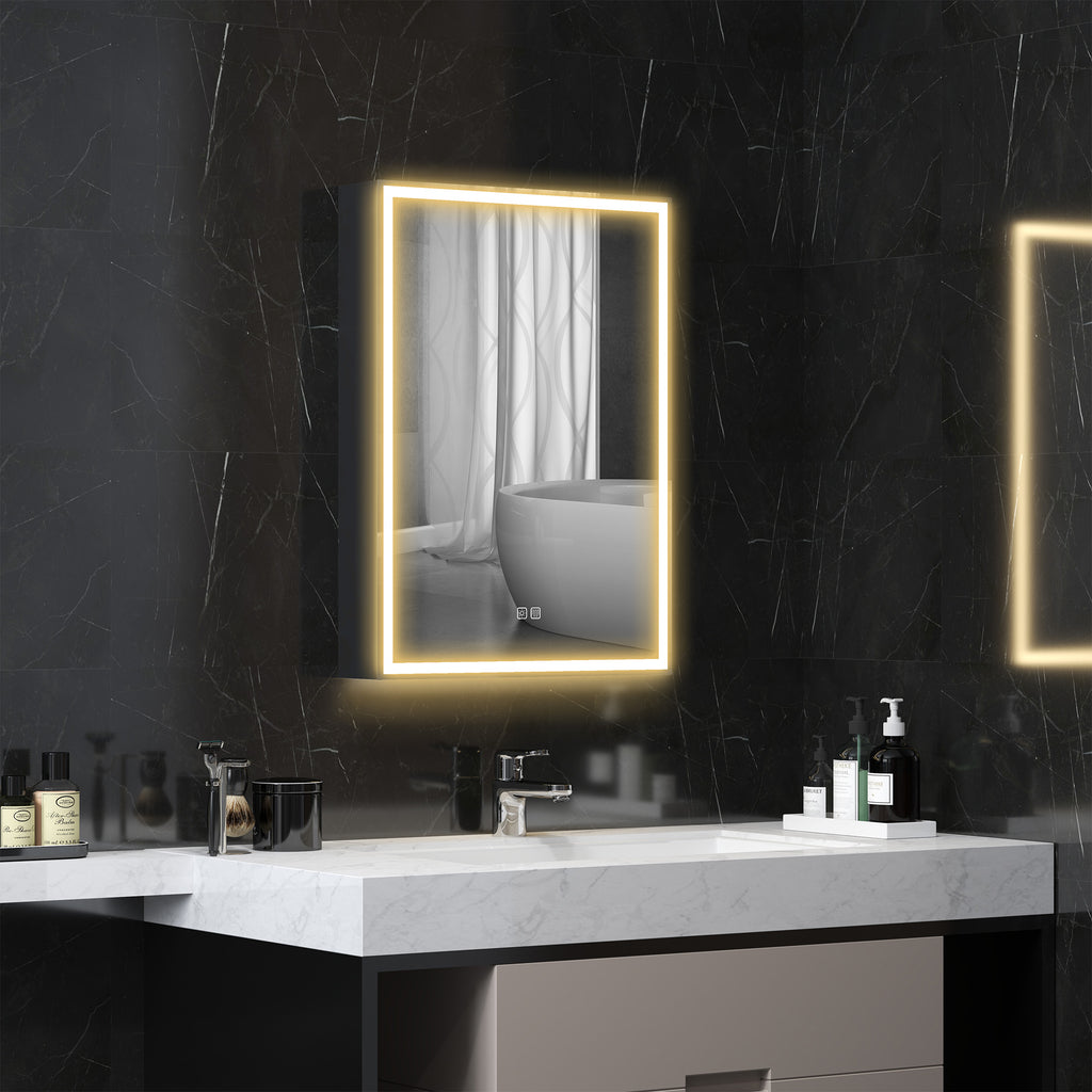 HOMCOM LED Spiegelkast voor Badkamer, 50 x 70 cm, Dimbaar, Anti-Beslag, Zwart