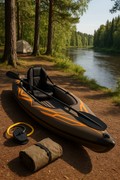 Enkelt oppustelig kajak med samlefunktion, sort/orange PVC, flod, s, camping, 305x78x38cm aOODetK497zy