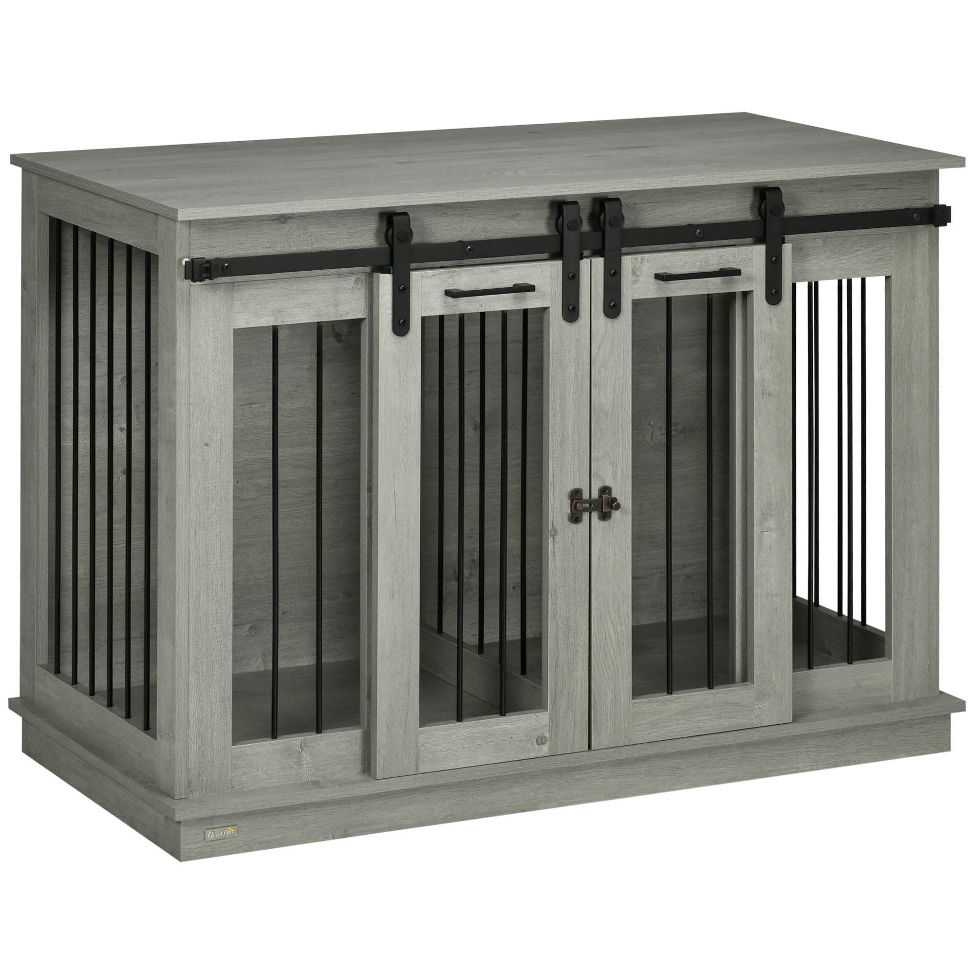 PawHut Hondenkooi met 2 Deuren, Hondenbox, Transportbox voor Honden, Landelijk Design, Vergrendelbaar, Grijs