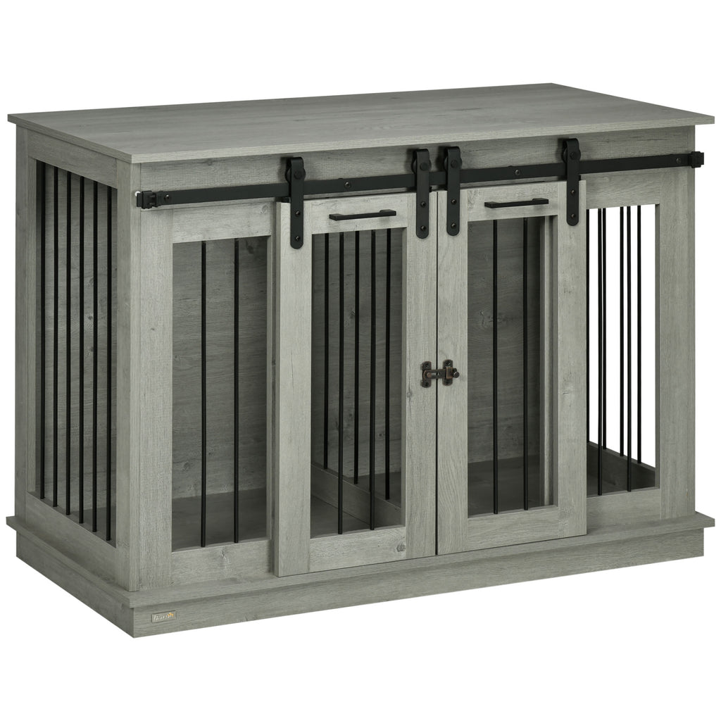 PawHut Hondenkooi met 2 Deuren, Hondenbox, Transportbox voor Honden, Landelijk Design, Vergrendelbaar, Grijs