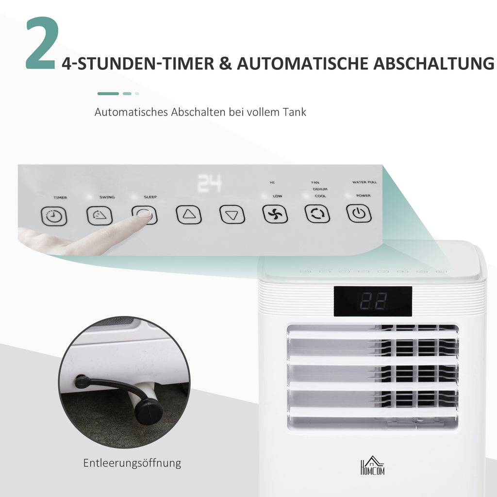 HOMCOM Mobiele airconditioner airconditioner 4 modi afstandsbediening 24u timer ABS wit