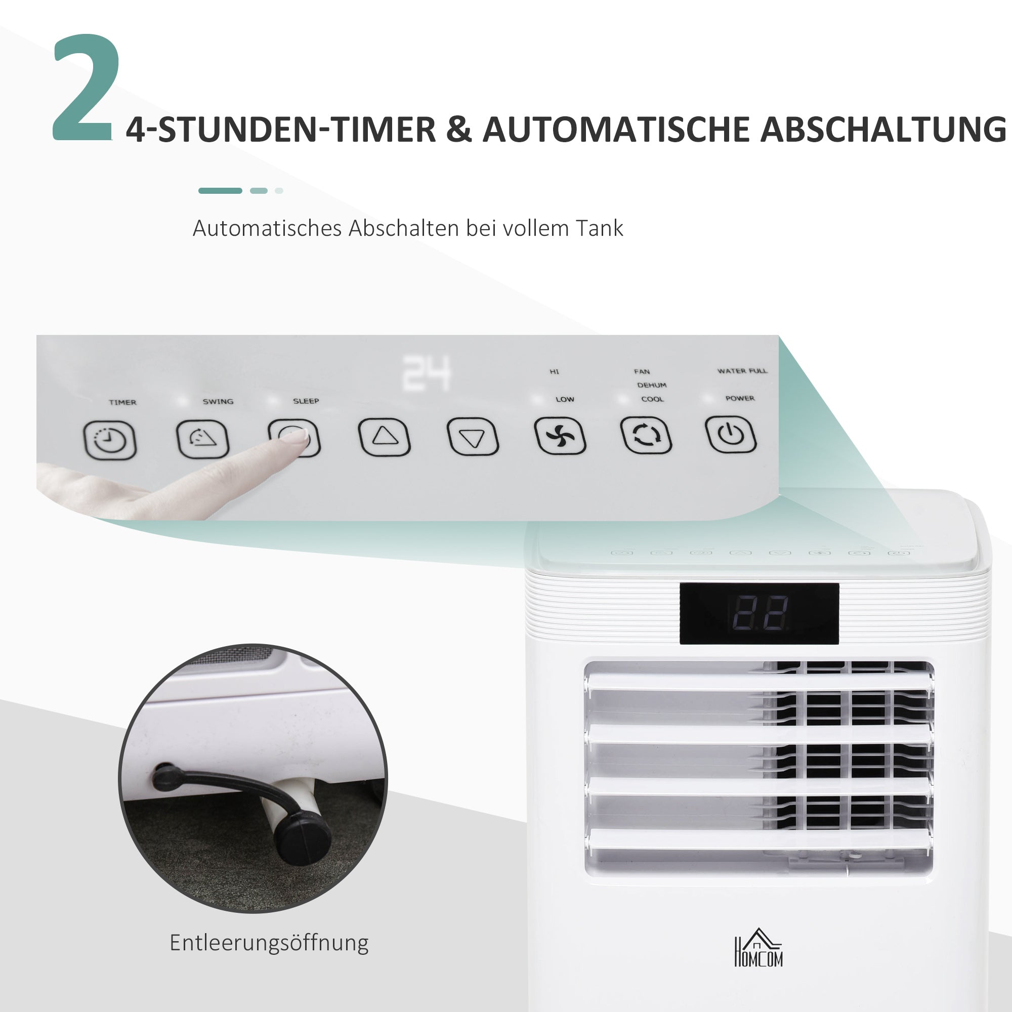 HOMCOM Mobiele airconditioner airconditioner 4 modi afstandsbediening 24u timer ABS wit