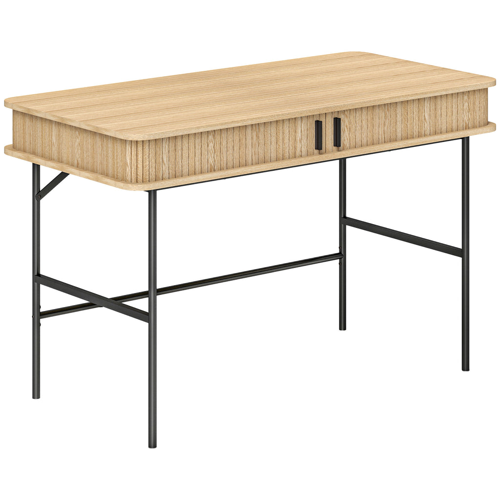 HOMCOM Bureau, Retrostijl, Lamellendecor, Opbergvakken, Stalen Poten, 120 x 60 x 76,5 cm, Eik/Zwart