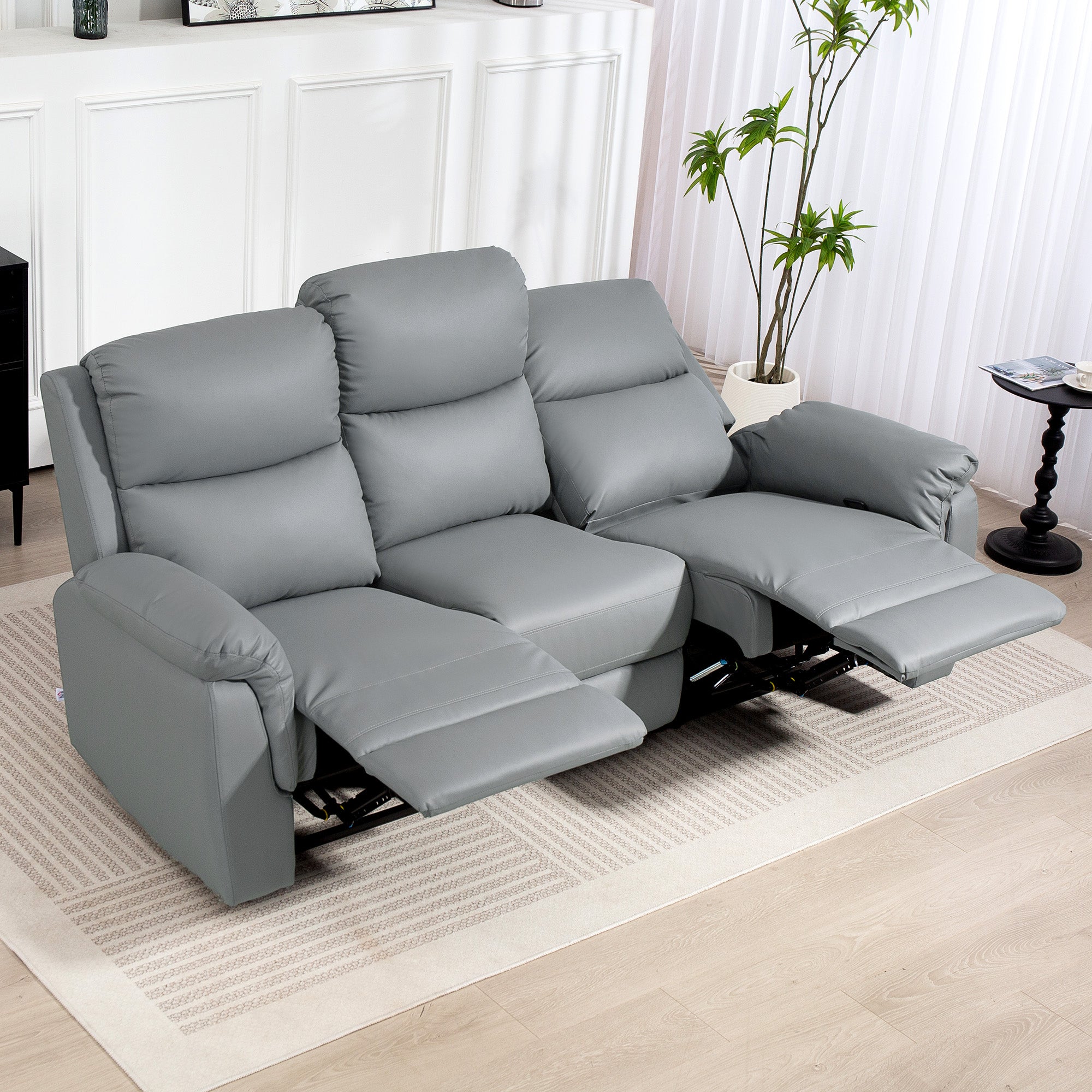 HOMCOM 3-zits Sofa, Links en Rechts Leunend, Aanpasbare Voetsteun, Kunstleder, Voor Woonkamer, Donkergrijs