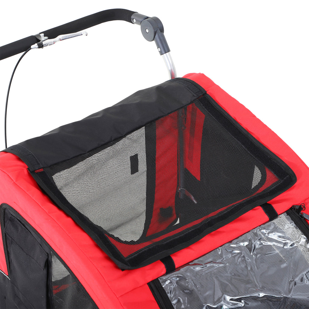 PawHut 2 in 1 hondenaanhanger fietskar jogger vlag regenhoes voor honden Rood