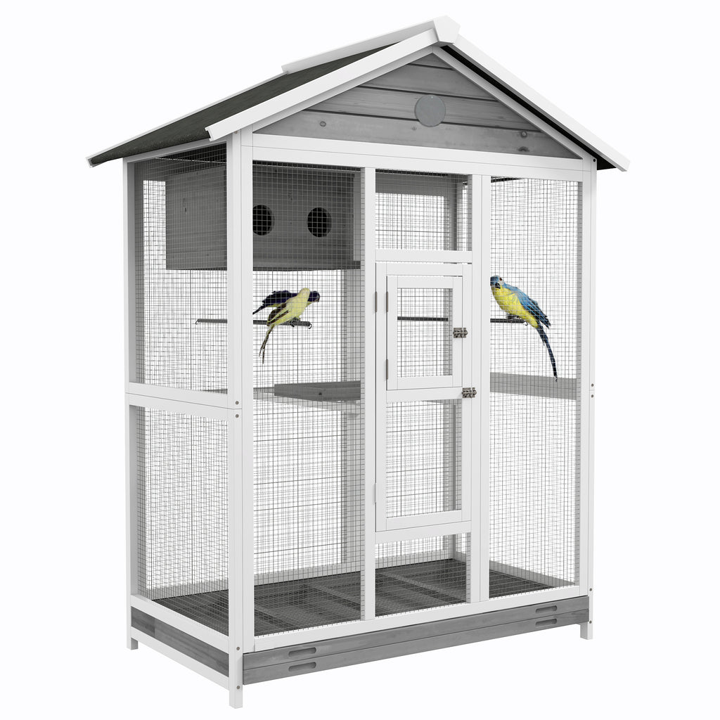 PawHut Houten vogelkooi met 4 zitstokken, asfaltdak, waterdicht, 112 x 68 x 154 cm