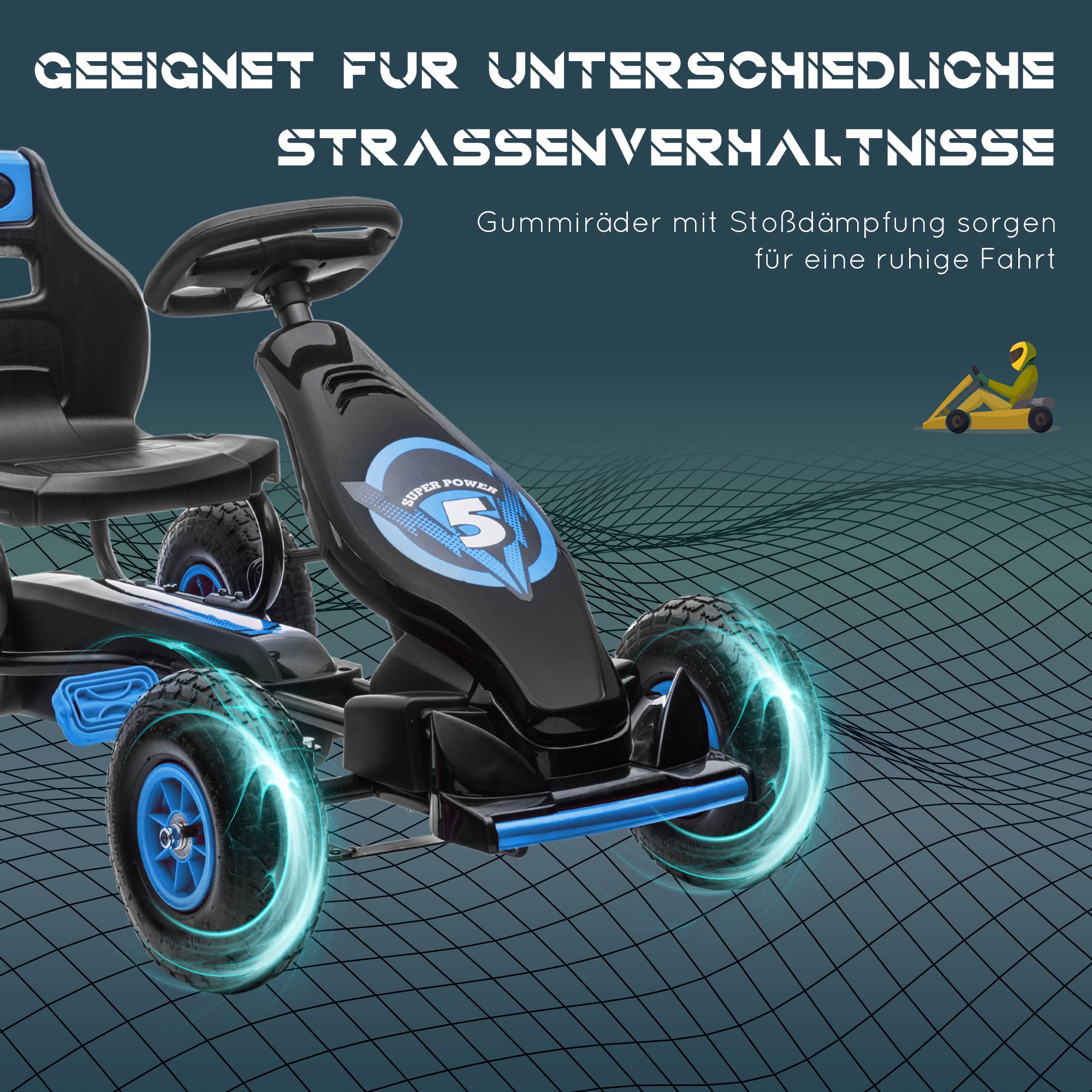 HOMCOM skelter, kindervoertuig met pedaal, pedaalauto, outdoor, blauw+zwart