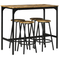 HOMCOM 5-delig. Bartafelset met industrieel design, 1 bartafel, 4 barkrukken, bankstel, aanrecht, zwart+bruin