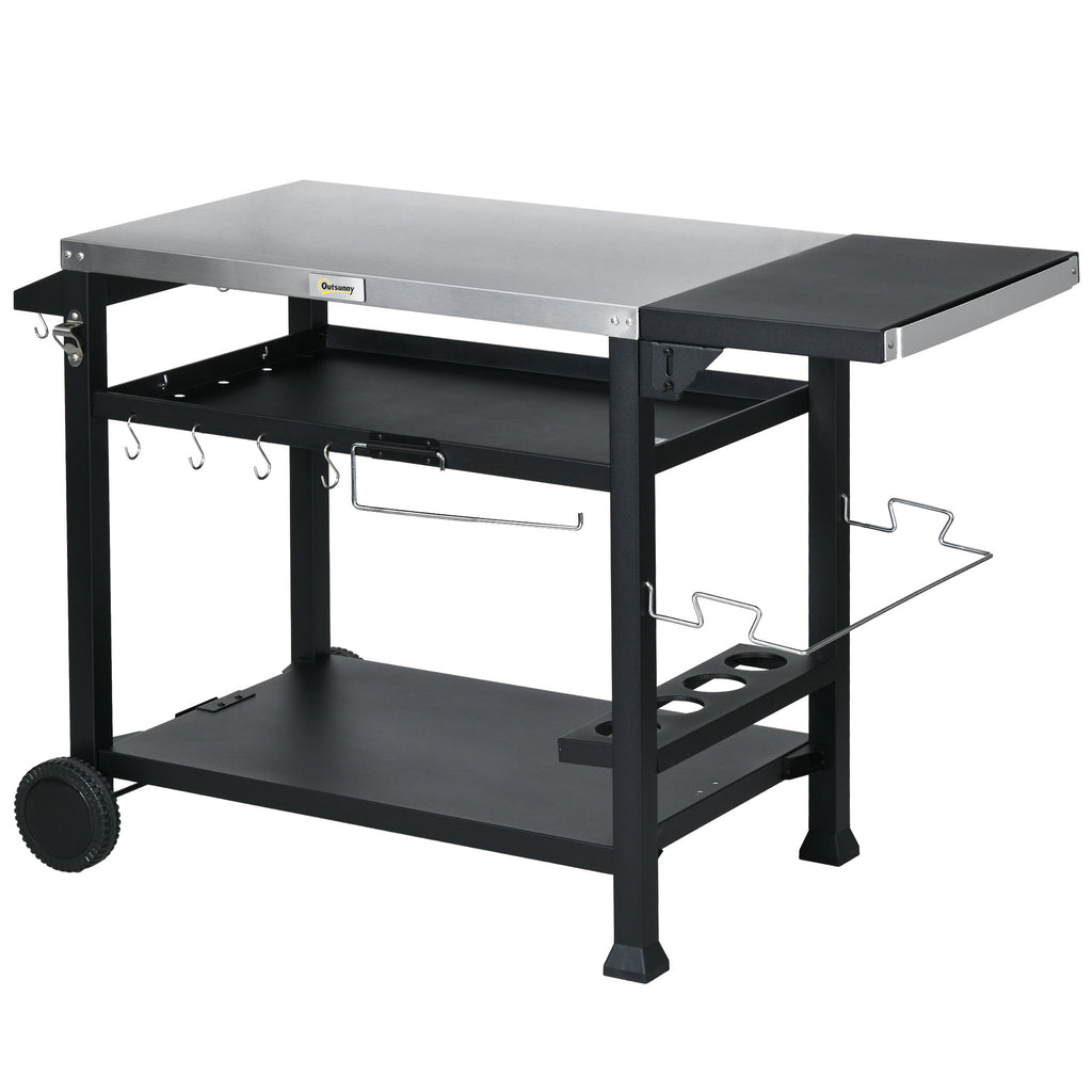 Outsunny Barbecuestation BBQ-wagen, incl. accessoires, 125 x 65 x 84 cm, Zwart + Zilver