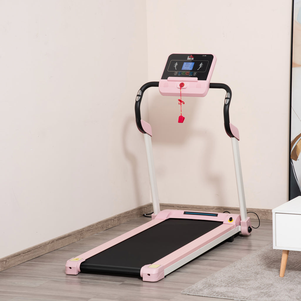 HOMCOM loopband opvouwbaar elektrisch 400 W 1-12 km/u 1.5HP mobiele telefoon houder roze
