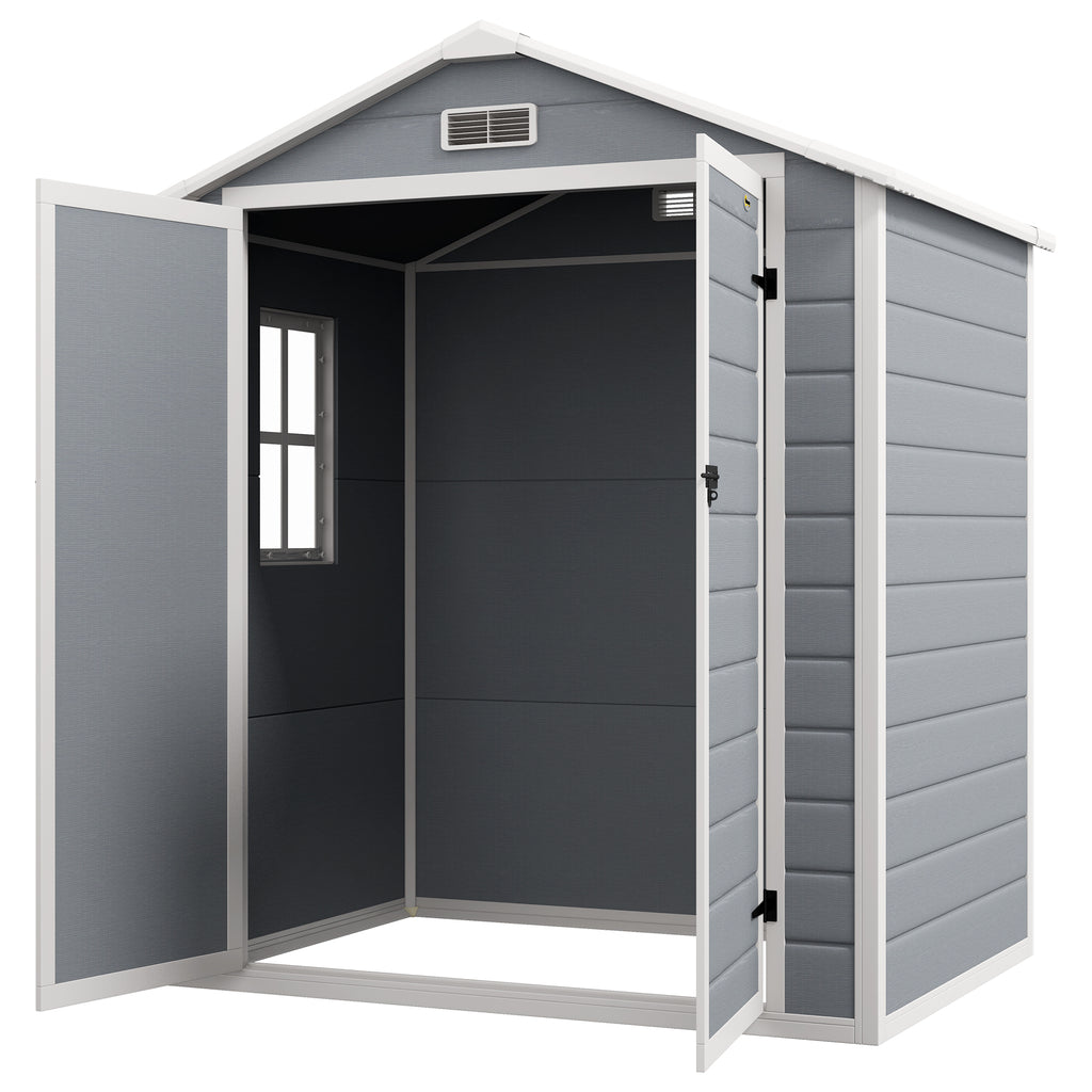 Outsunny Metalen Tuinschuur, afsluitbaar, Dubbele Deur, Raam, Aluminiumframe, 1,80 x 1,30 x 2,10 m, Grijs