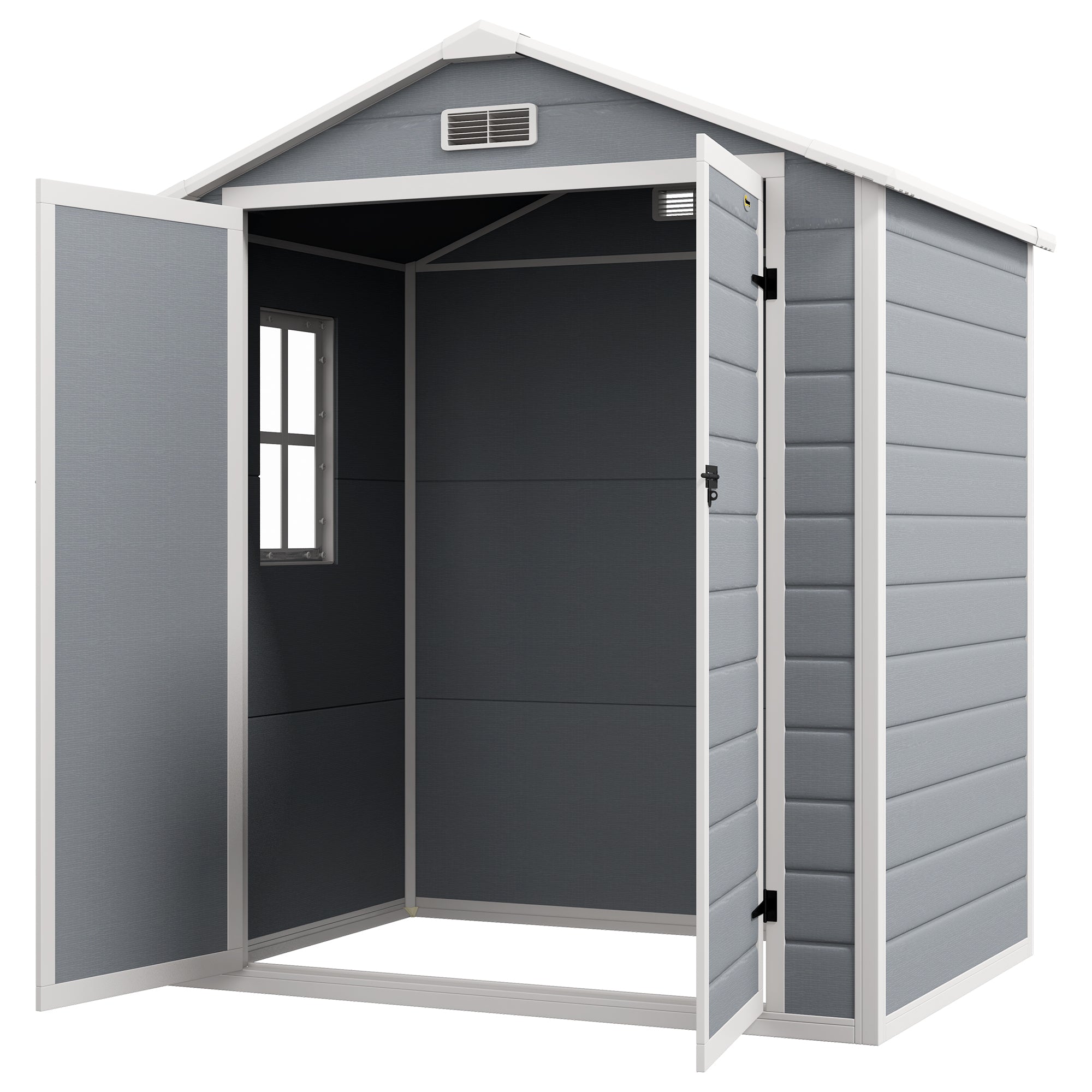 Outsunny Metalen Tuinschuur, afsluitbaar, Dubbele Deur, Raam, Aluminiumframe, 1,80 x 1,30 x 2,10 m, Grijs