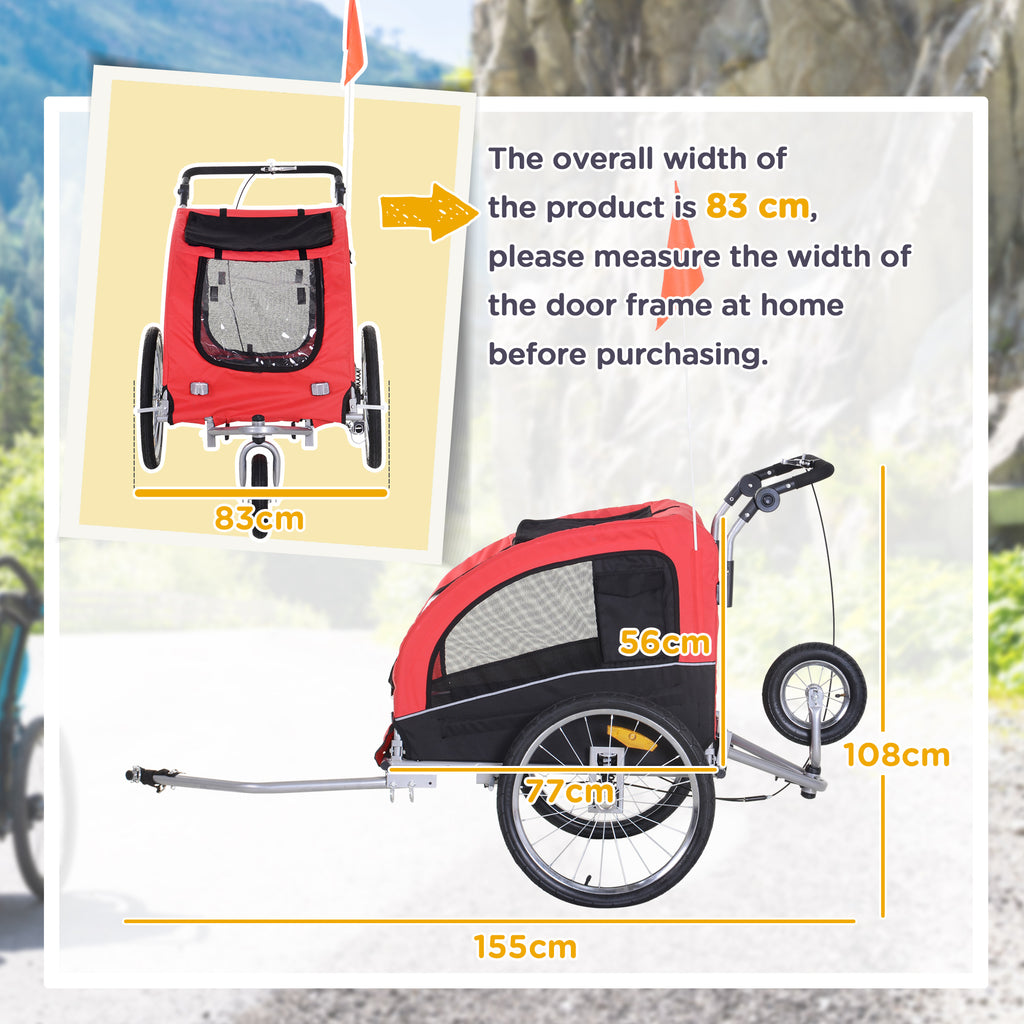 PawHut 2 in 1 hondenaanhanger fietskar jogger vlag regenhoes voor honden Rood