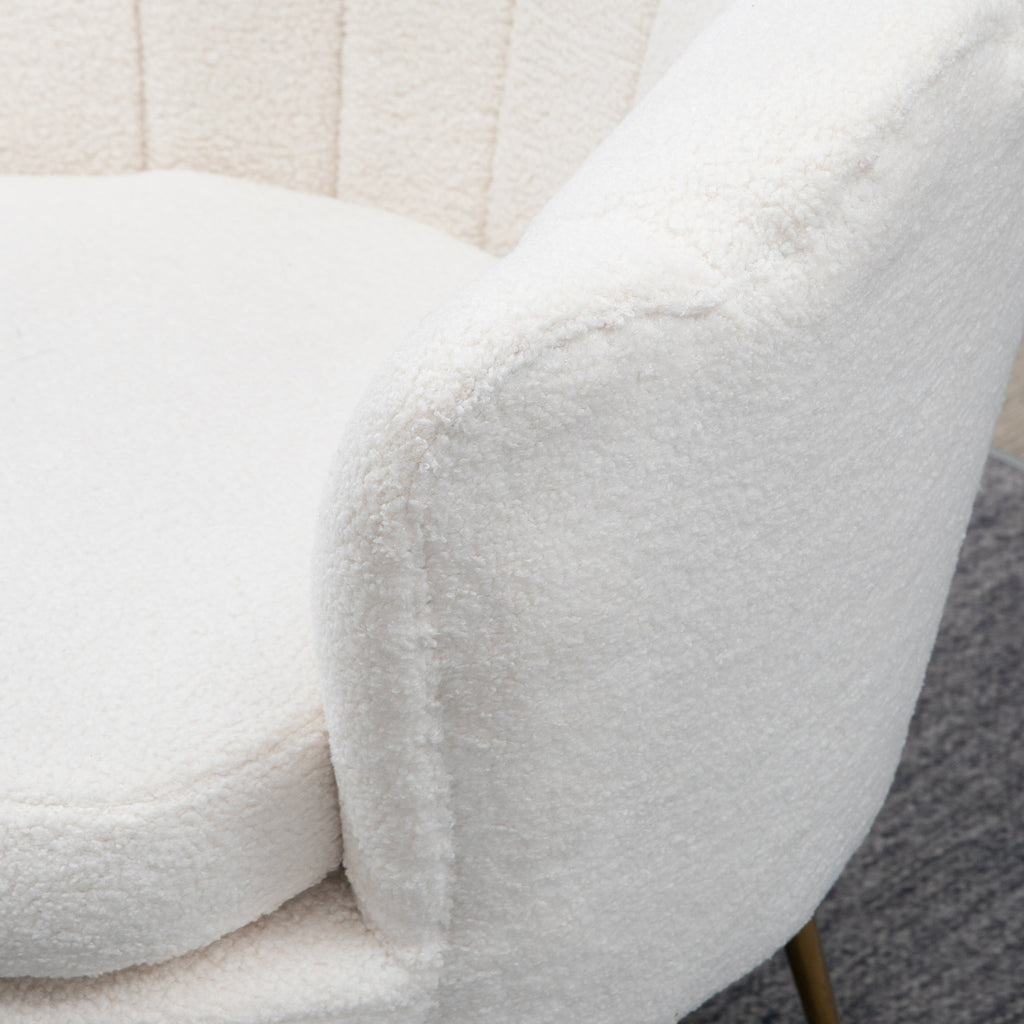 HOMCOM Fauteuil in Schelpvorm, Relaxstoel, Ontspanningsstoel, Metalen Poten in Goudlook, 79D x 77B x 77H cm, Wit