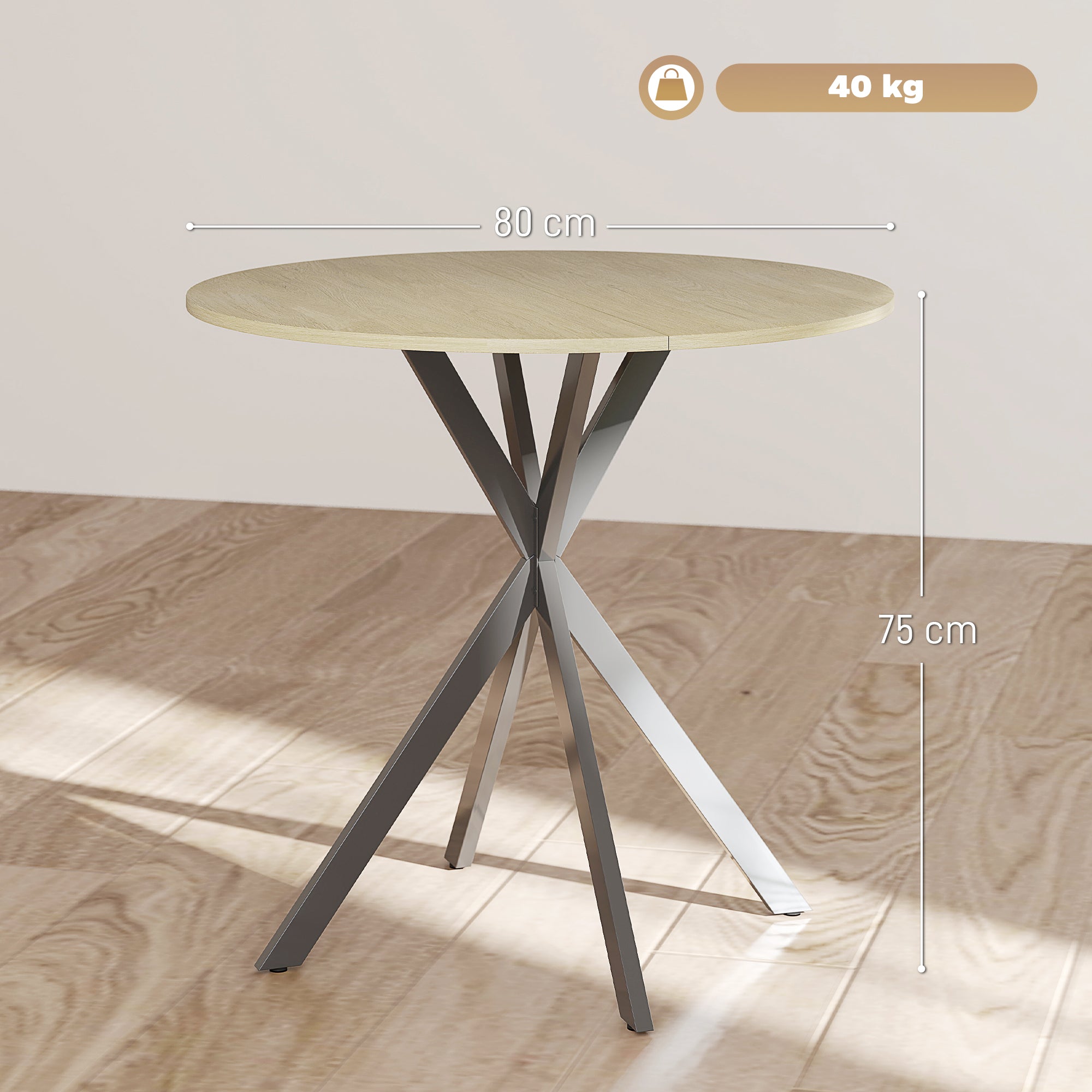 HOMCOM 80cm Industriële Ronde Eettafel - Eik