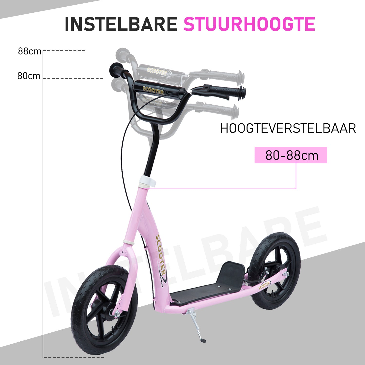 HOMCOM Step, Scooter voor Kinderen, met Handrem, Standaard, 12 Inch Wielen, vanaf 5 Jaar, Staal, Roze 120 x 52 x 88 cm