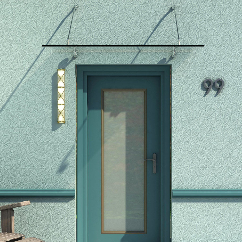 HOMCOM Glazen luifel voordak huisdeur roestvrije staal gehard glas 150X90 cm