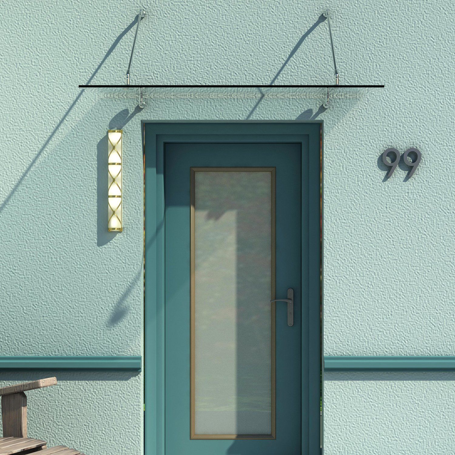 HOMCOM Glazen luifel voordak huisdeur roestvrije staal gehard glas 150X90 cm
