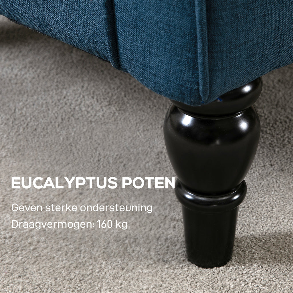 HOMCOM Elegante Oorfauteuil, Dik Gepolsterd, Afneembare Hoes, 74 x 86 x 102 cm, Blauw