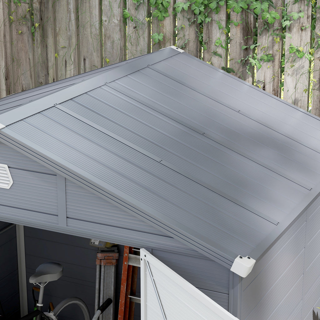 Outsunny Tuinhuis, Tuinschuur met Ventilatieraam, Kunststof, Metaal, 240 x 190 x 180/228, Grijs