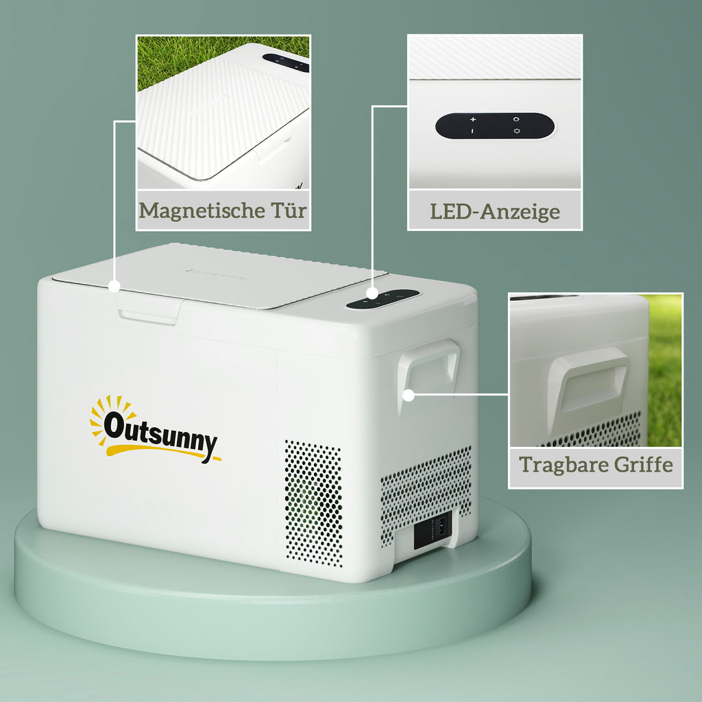 Outsunny 22 Liter Campingkoelkast, Autokoelkast, Koelbox met LED-Licht, AC- en DC-Adapter, Stille Werking, Crèmewit