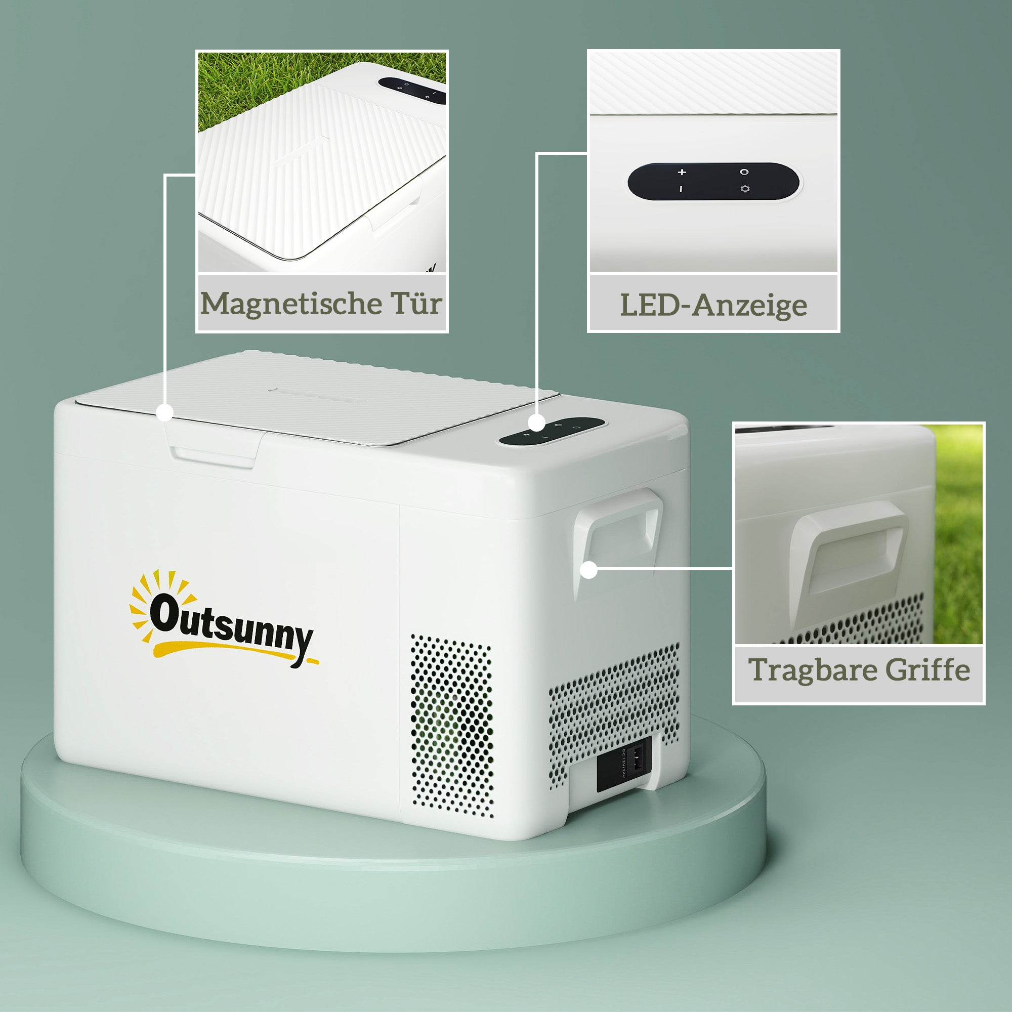 Outsunny 22 Liter Campingkoelkast, Autokoelkast, Koelbox met LED-Licht, AC- en DC-Adapter, Stille Werking, Crèmewit