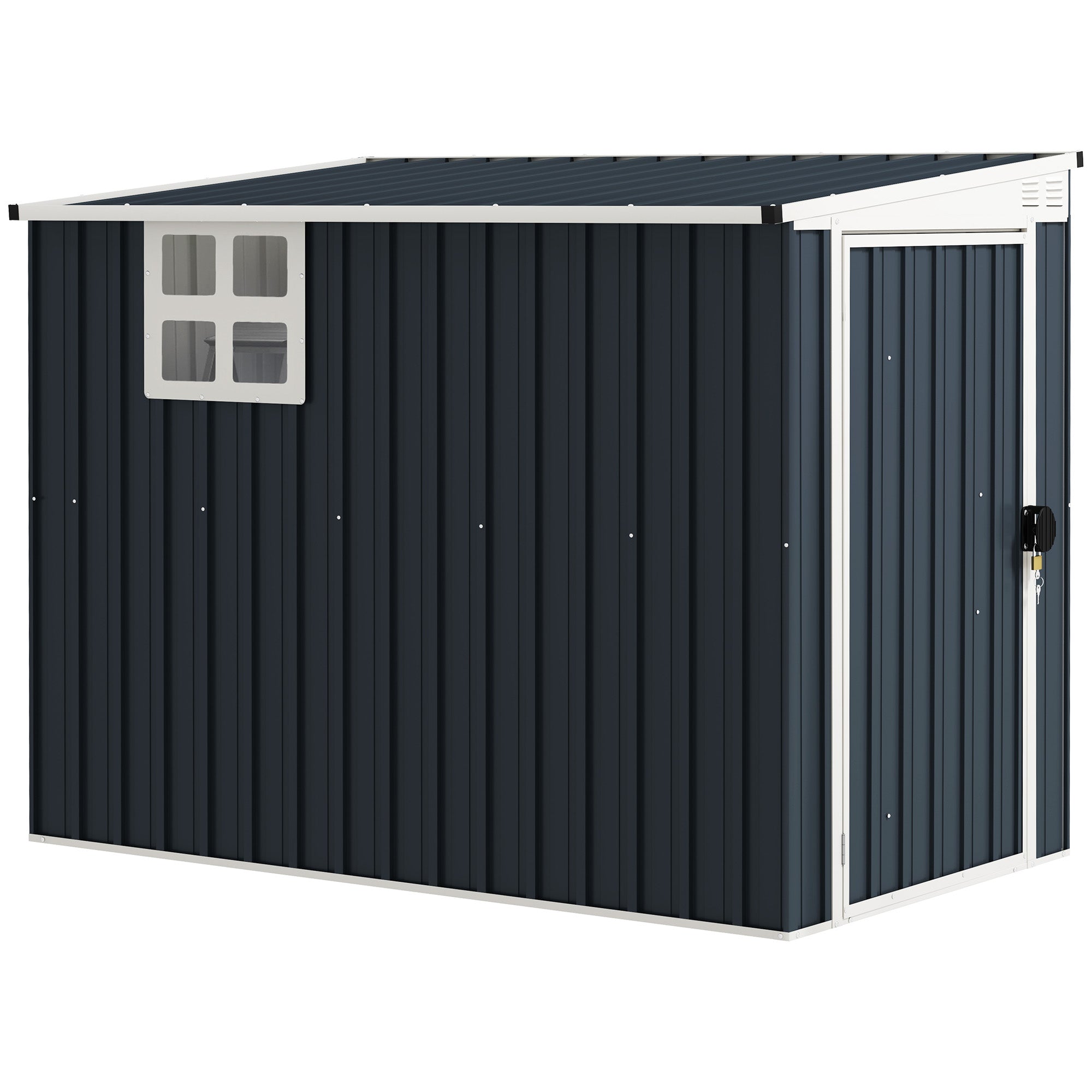 Outsunny Tuinopbergschuur, gereedschapsschuur voor tuingereedschap, venster, ventilatieopeningen, afsluitbaar, staal, donkergrijs
