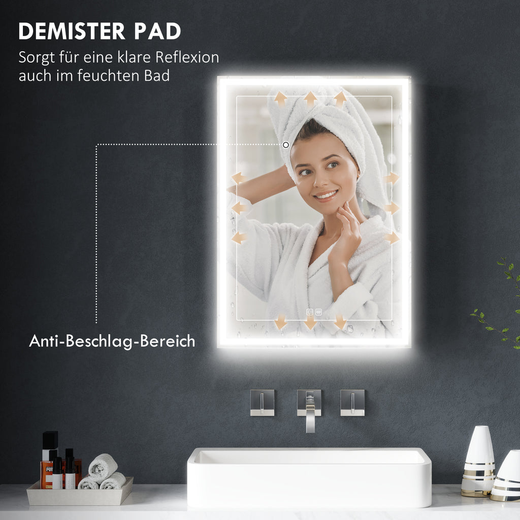 HOMCOM LED Spiegelkast voor Badkamer, 50 x 70 cm, Dimbaar, Anti-Beslag, Zwart