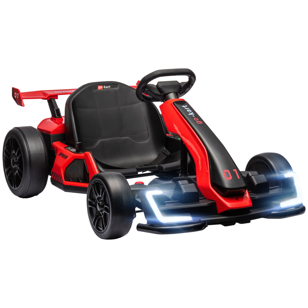 HOMCOM Go-Kart voor Kinderen, Elektrisch Kart met Toeter en Muziekfunctie, Verstelbare Stoel, tot 12 km/u, Kunststof, Metaal, Rood