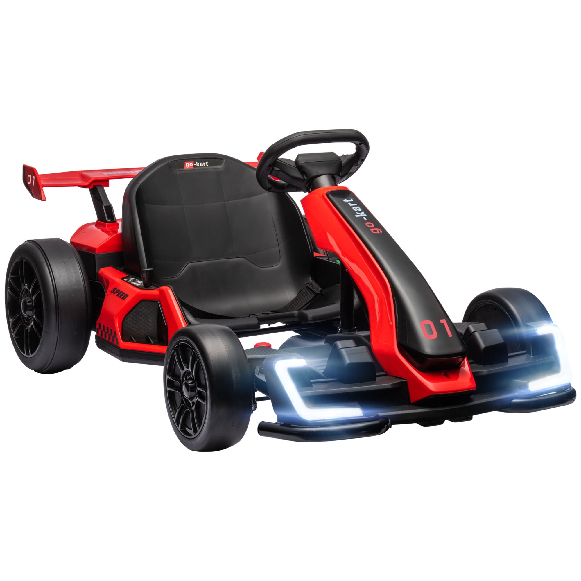 HOMCOM Go-Kart voor Kinderen, Elektrisch Kart met Toeter en Muziekfunctie, Verstelbare Stoel, tot 12 km/u, Kunststof, Metaal, Rood
