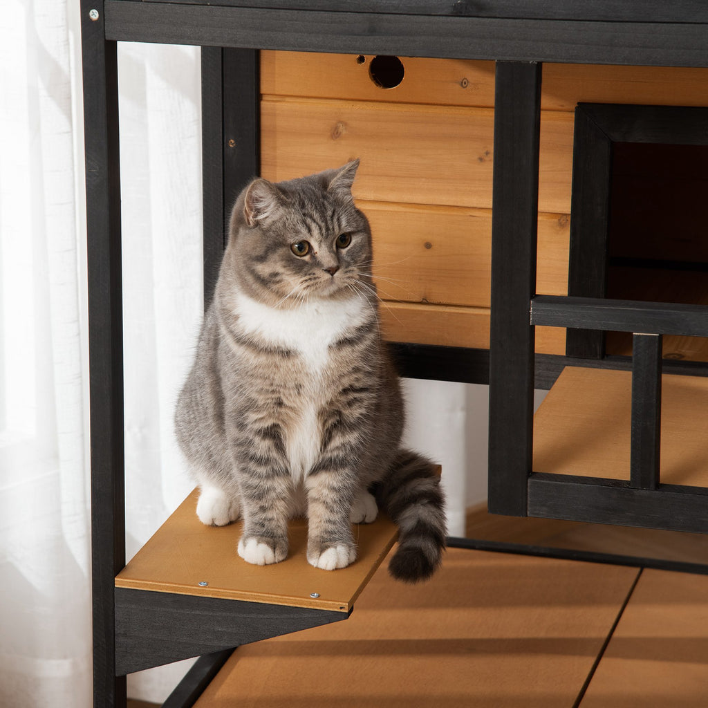 PawHut Outdoor Kattenhuis Kattenhut, weerbestendig, 75,5 cm x 75 cm x 137 cm, Geel