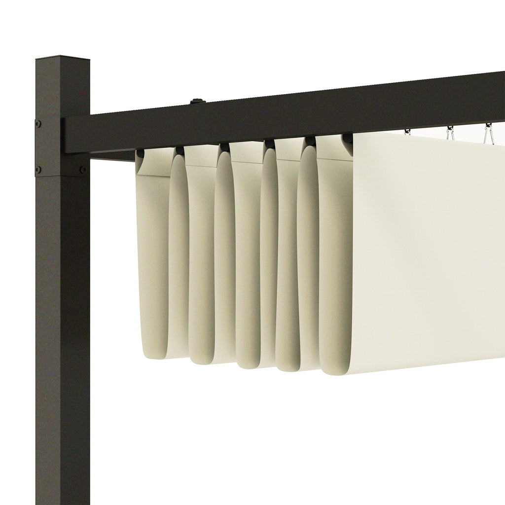 Outsunny Tuin Pergola, 3 x 3 m, Uitschuifbaar Dak en Magneetpad, Buiten Luifel, Tuinpaviljoen, UPF30+, Metaal, Crèmewit