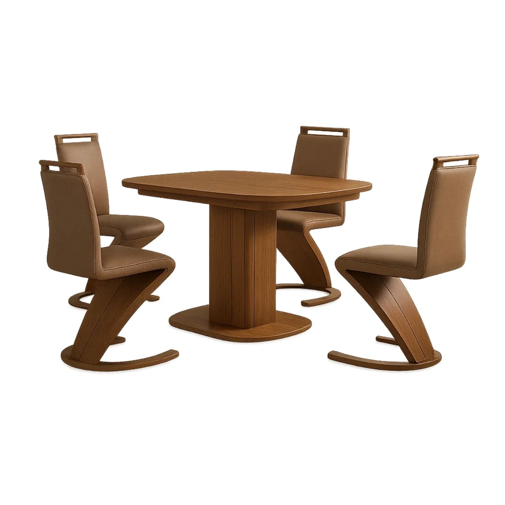 Spisest, 4 sder, tr og kunstlder, brunt, moderne design med buet rygln, fast struktur, bord 120x80x75 cm og stol 45x55x90 cm, til indendrs spisning - b6n1Nx7BUOuB