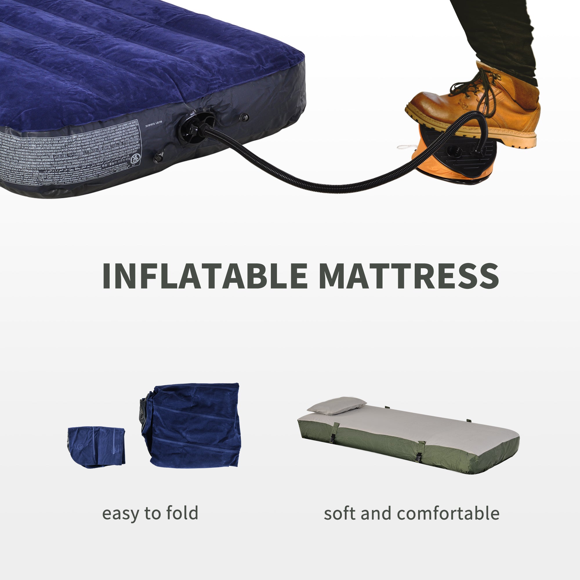 Outsunny Campingbed voor volwassenen - 4-in-1 set met tent, slaapzak, matras en waterdichte comfortabel opvouwbare, donkergroen