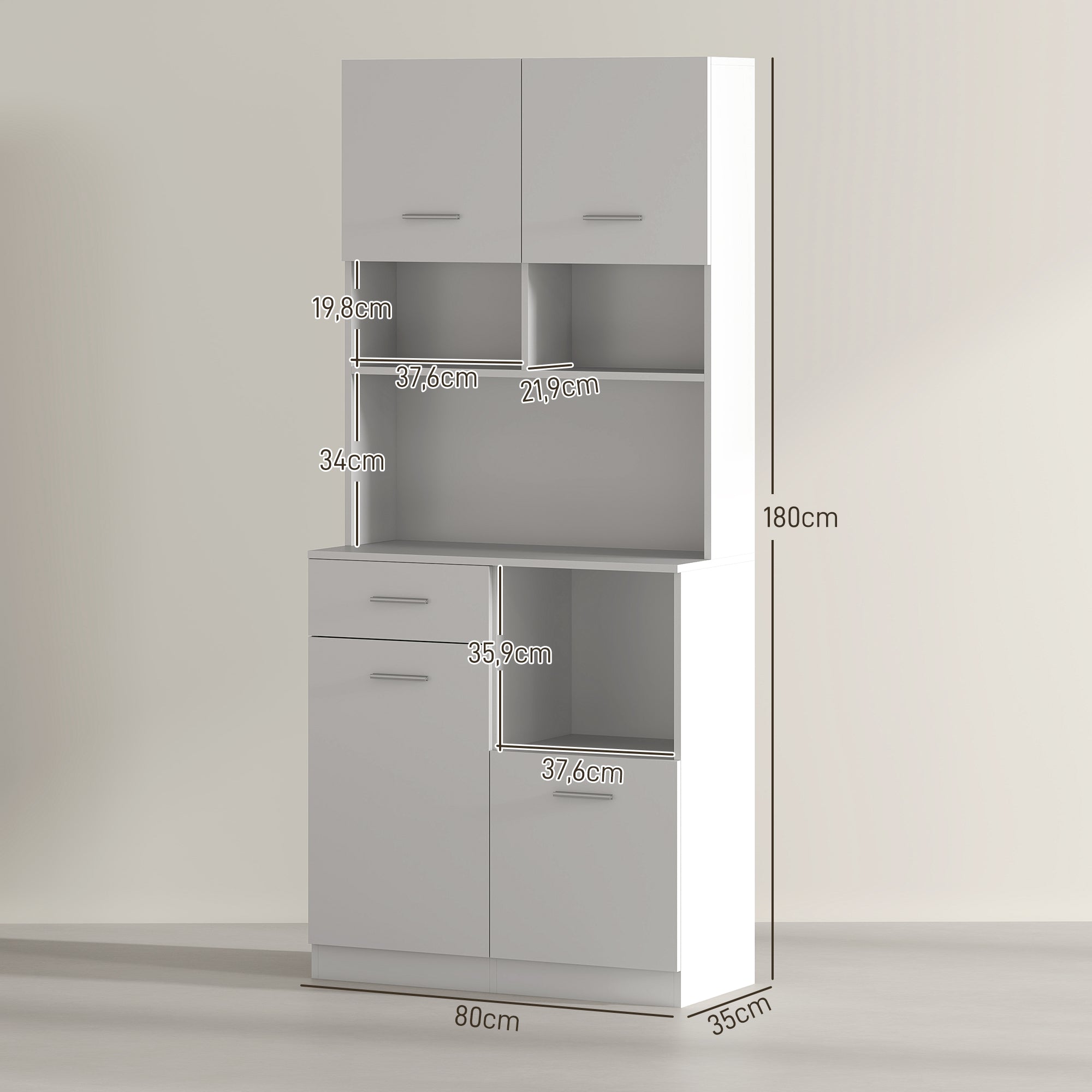 HOMCOM Buffetkast met Lade, Soft-Close Deuren, 80 x 35 x 180 cm - Wit