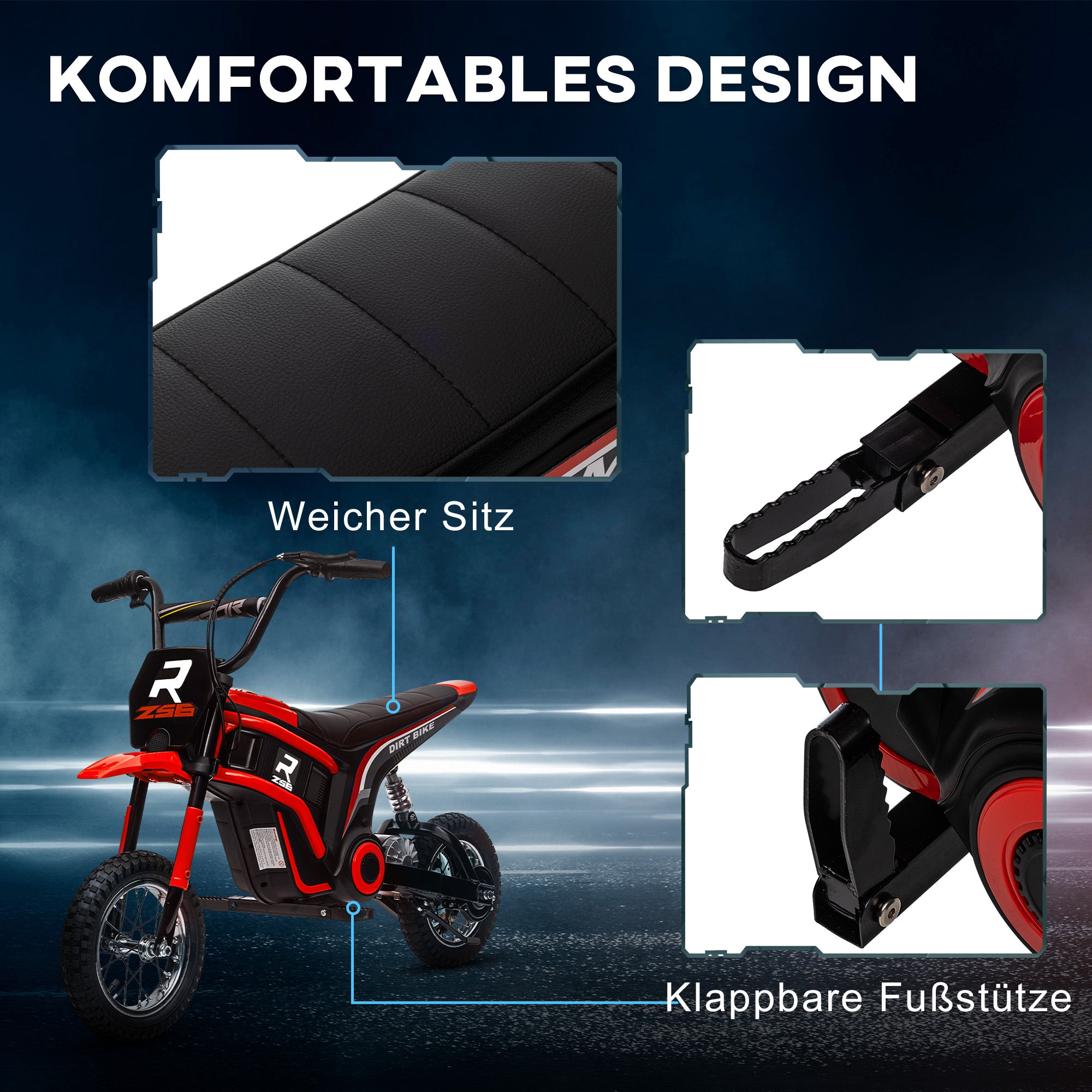 HOMCOM Elektrische Kindermotorfiets, 24V met Toeter en Verlichting, Draaigashendel, 8-16 km/u, 8-12 Jaar, Rood