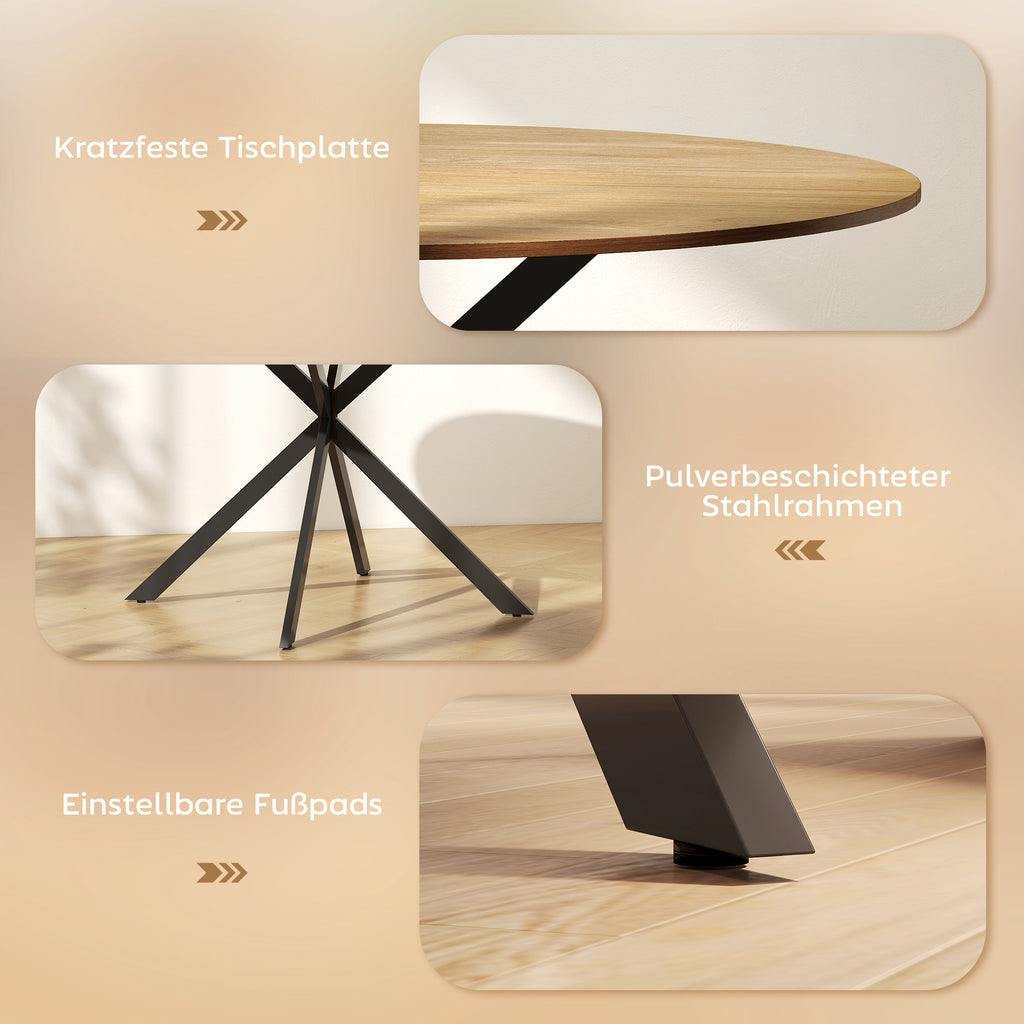 HOMCOM Ronde Eettafel voor 4 Personen, Keukentafel in Industriële Stijl met Stalen Poten, voor Eetkamer, Keuken, Eiken