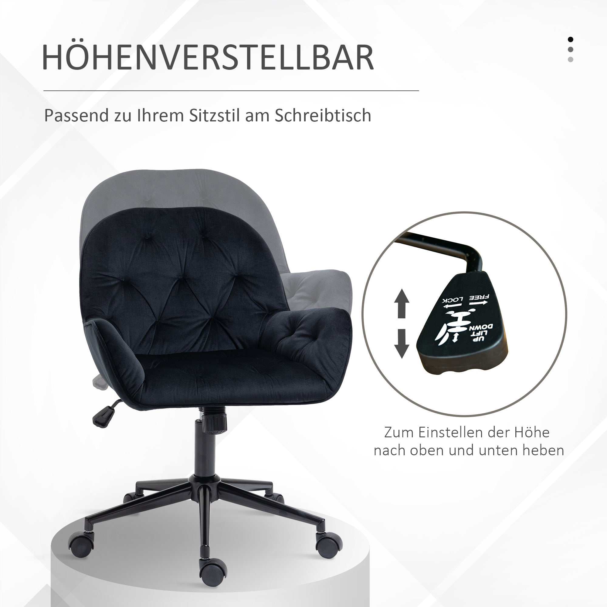 Vinsetto bureaustoel draaistoel bureaustoel in hoogte verstelbare directiestoel stoel bureaustoel fauteuil kantoor fluweelzacht polyester zwart 60 x 61 x 81-91 cm