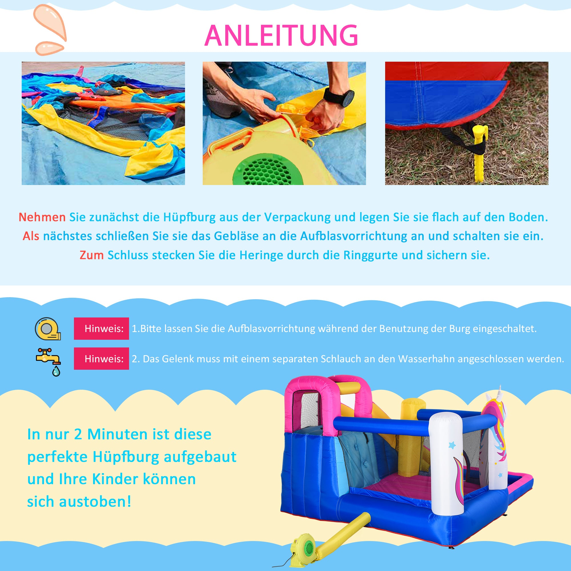 Opblaasbaar springkasteel met glijbaan speelkasteel springkasteel met blazer voor 4 kinderen