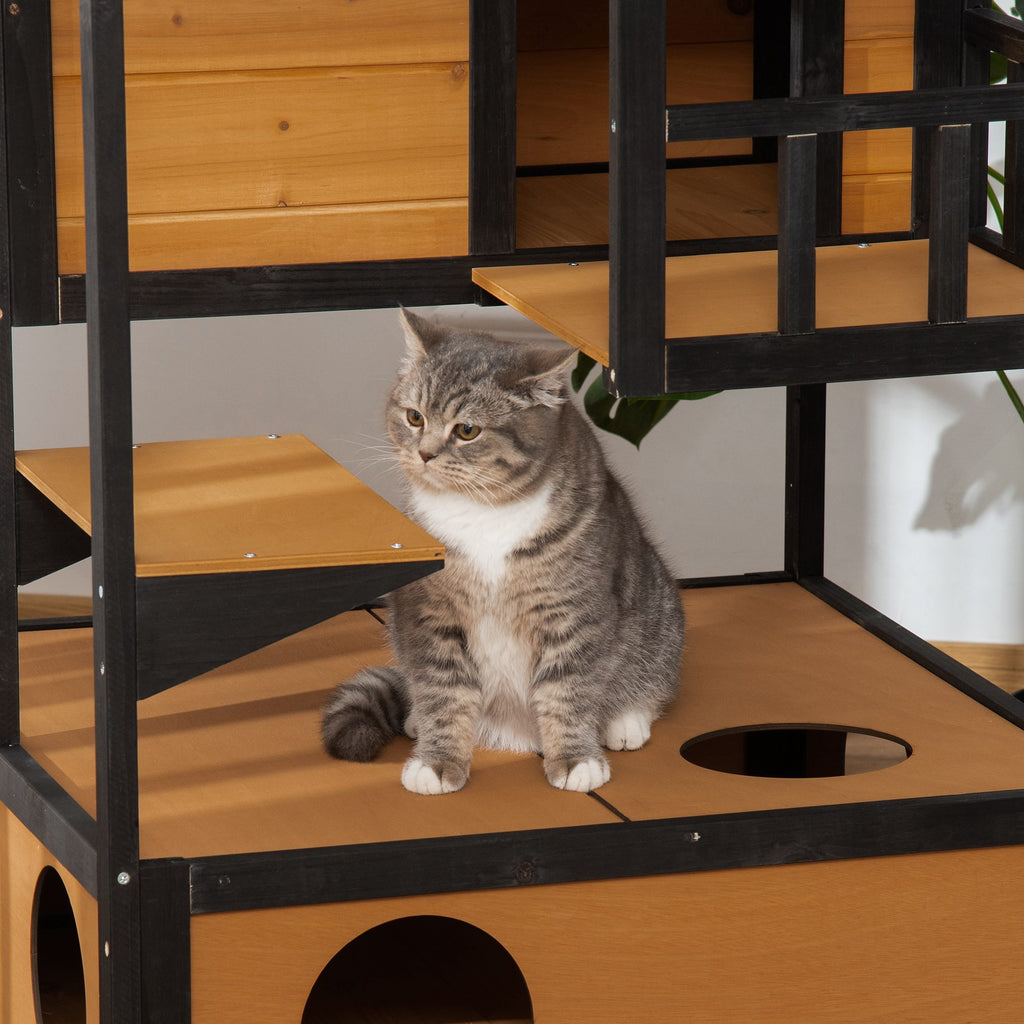 PawHut Outdoor Kattenhuis Kattenhut, weerbestendig, 75,5 cm x 75 cm x 137 cm, Geel
